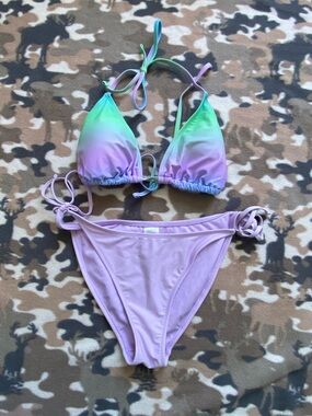 Wild Fable Ombre Triangle Women's Bikini Set Purple & Green Top: XL/Bottom L